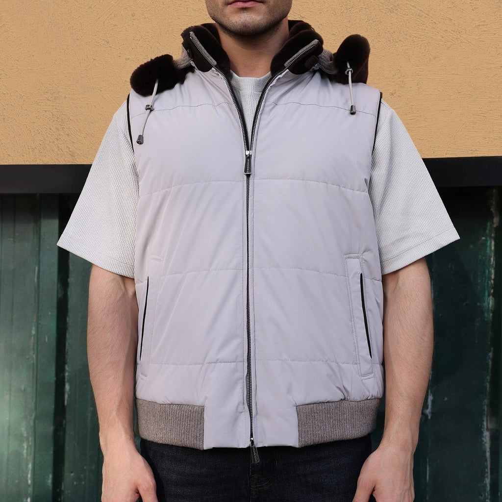Fur-Trim Hooded Puffer Vest