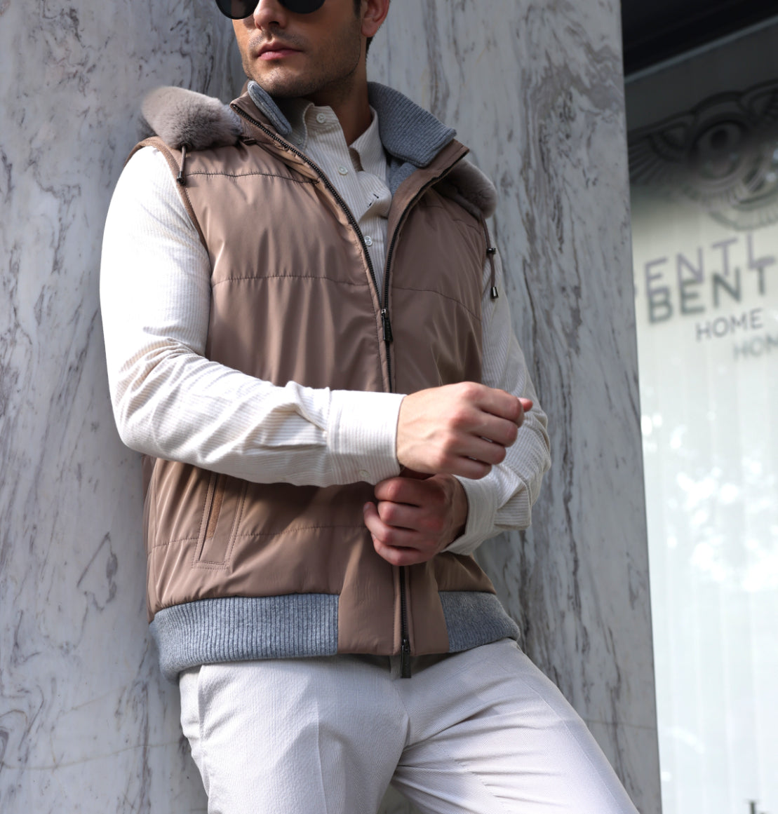 Quilted Fur-Trim Puffer Vest