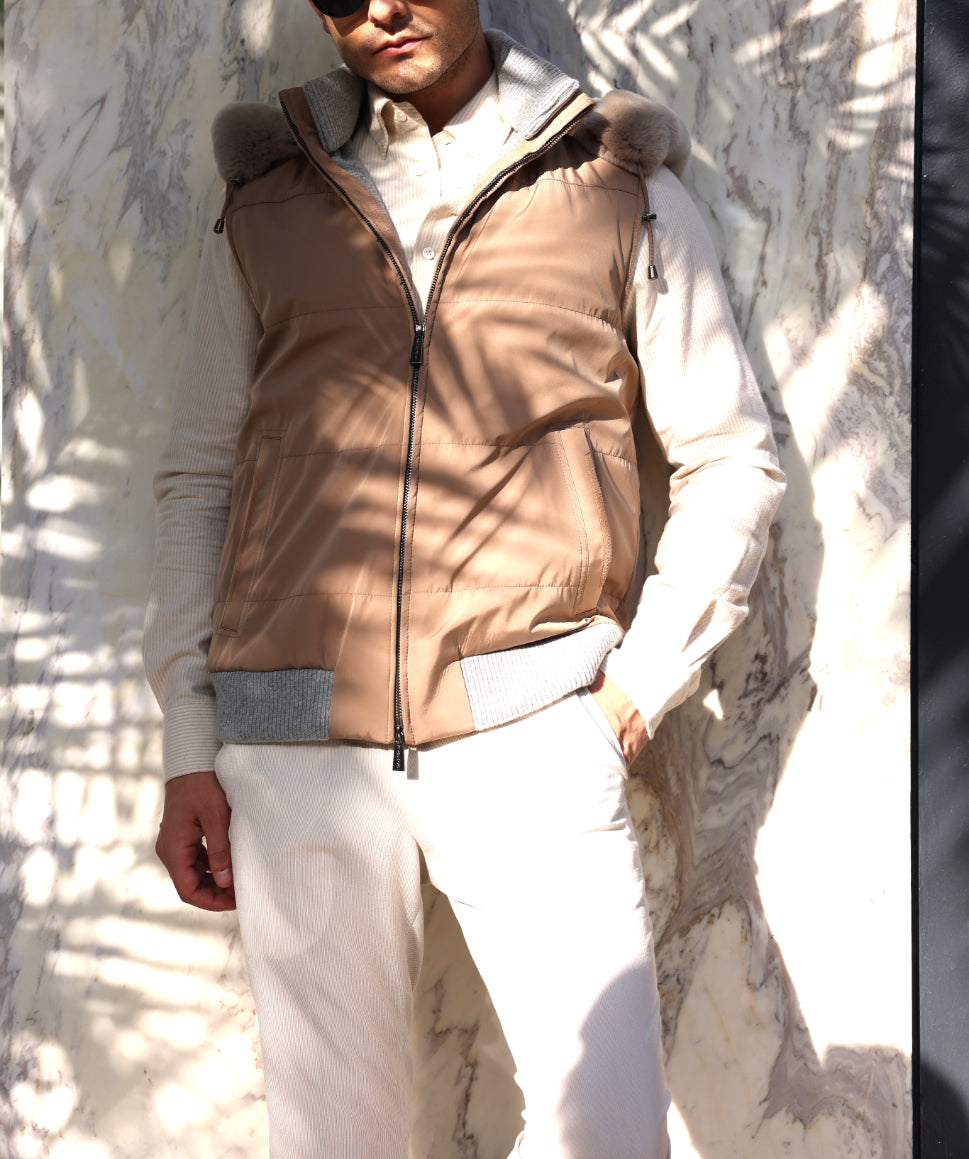 Quilted Fur-Trim Puffer Vest