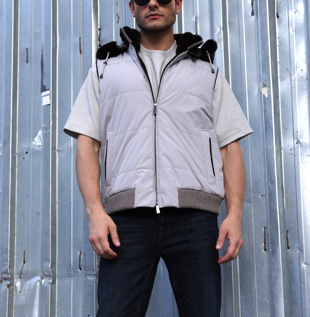 Fur-Trim Hooded Puffer Vest