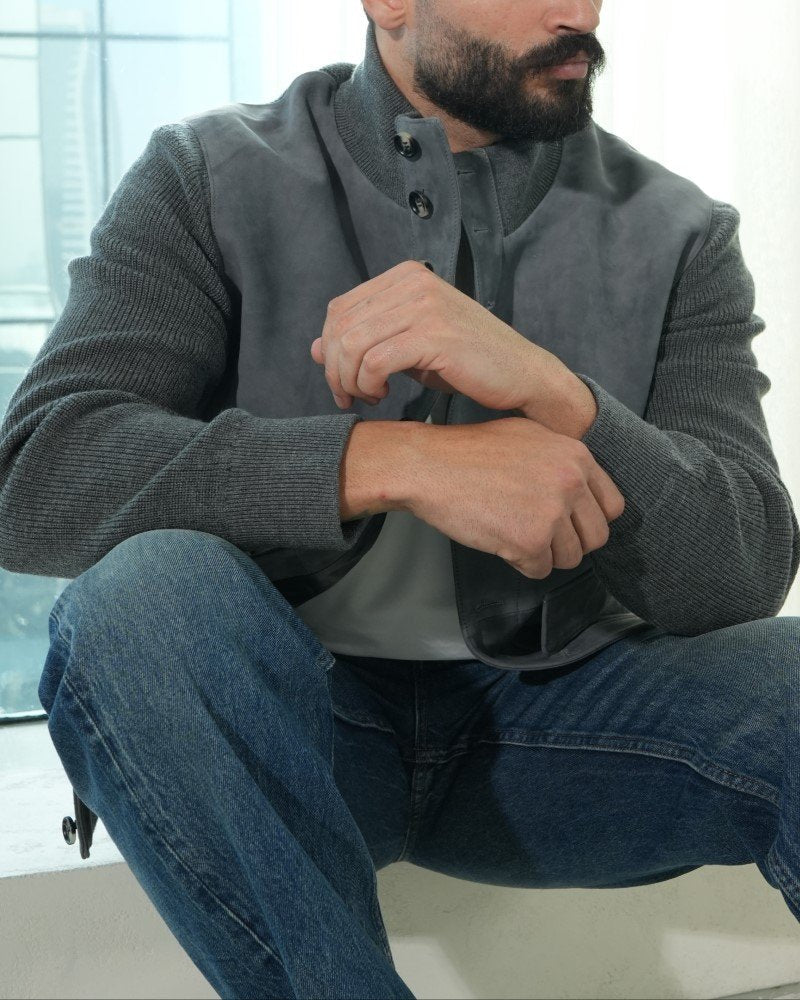 Suede Panel Wool-Knit