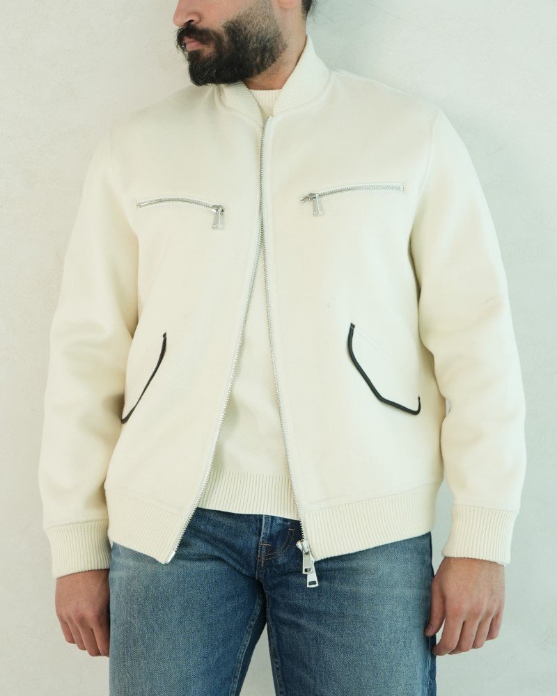 Ivory Wool–Silk Bomber Jacket