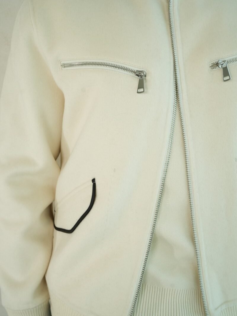Ivory Wool–Silk Bomber Jacket