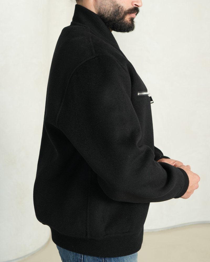 Noir Silk-Wool Bomber