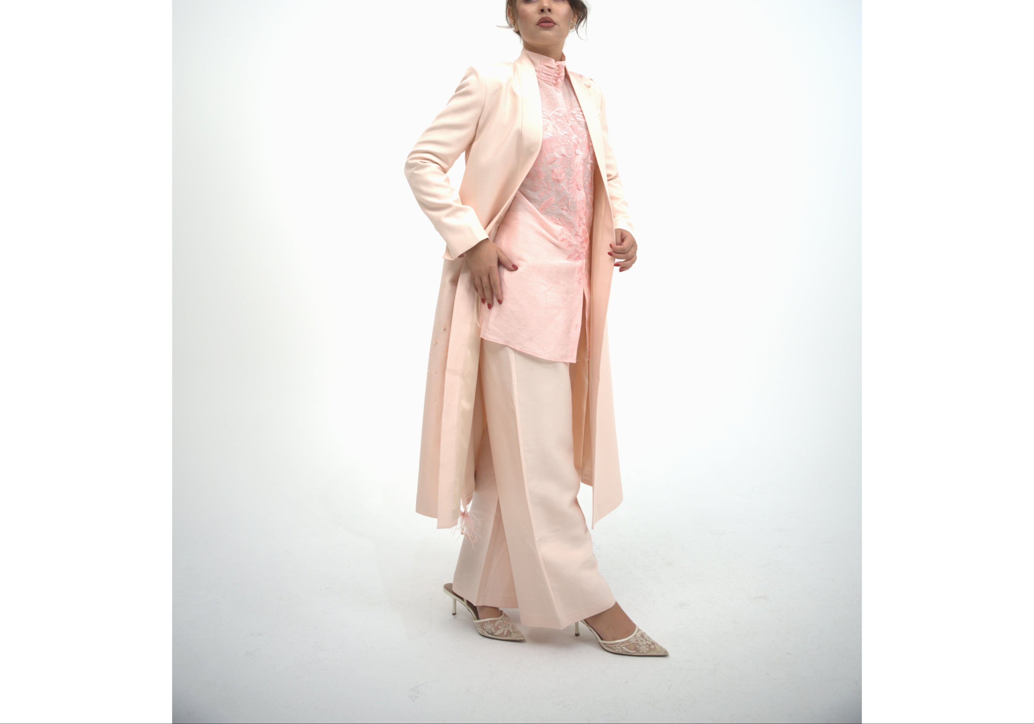 Peach Long Coat and pants