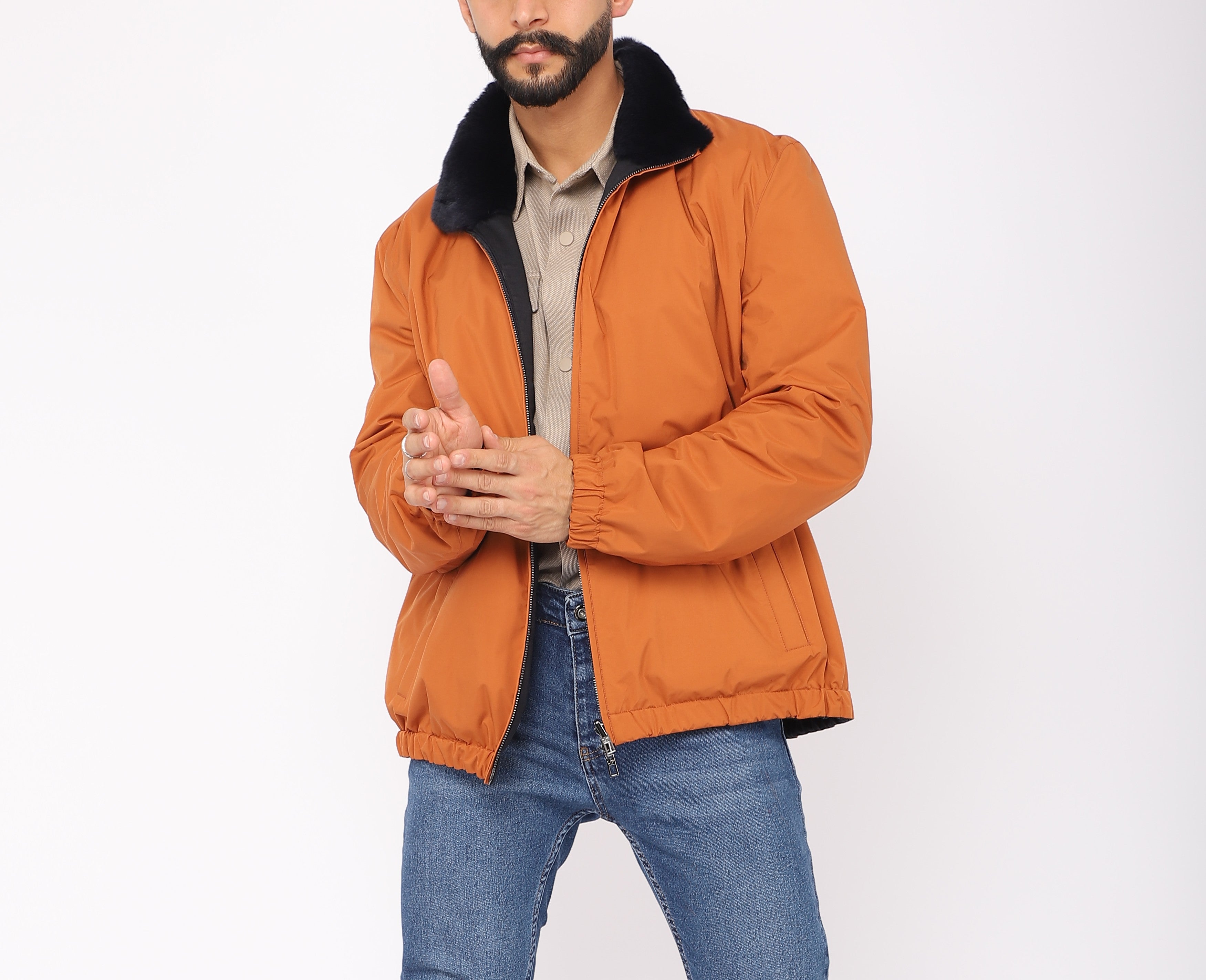 Rust Fur Bomber Jacket