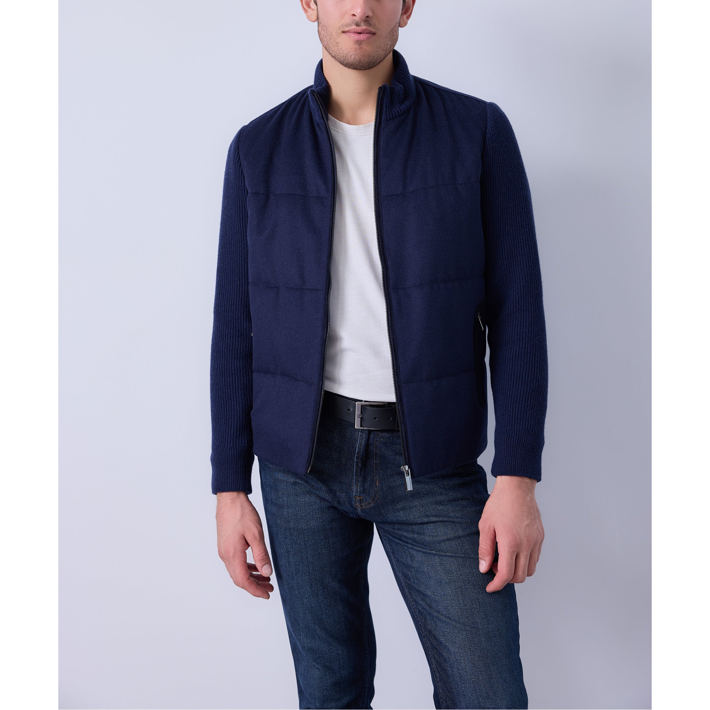 Knit-Sleeve Quilted Vest Jacket