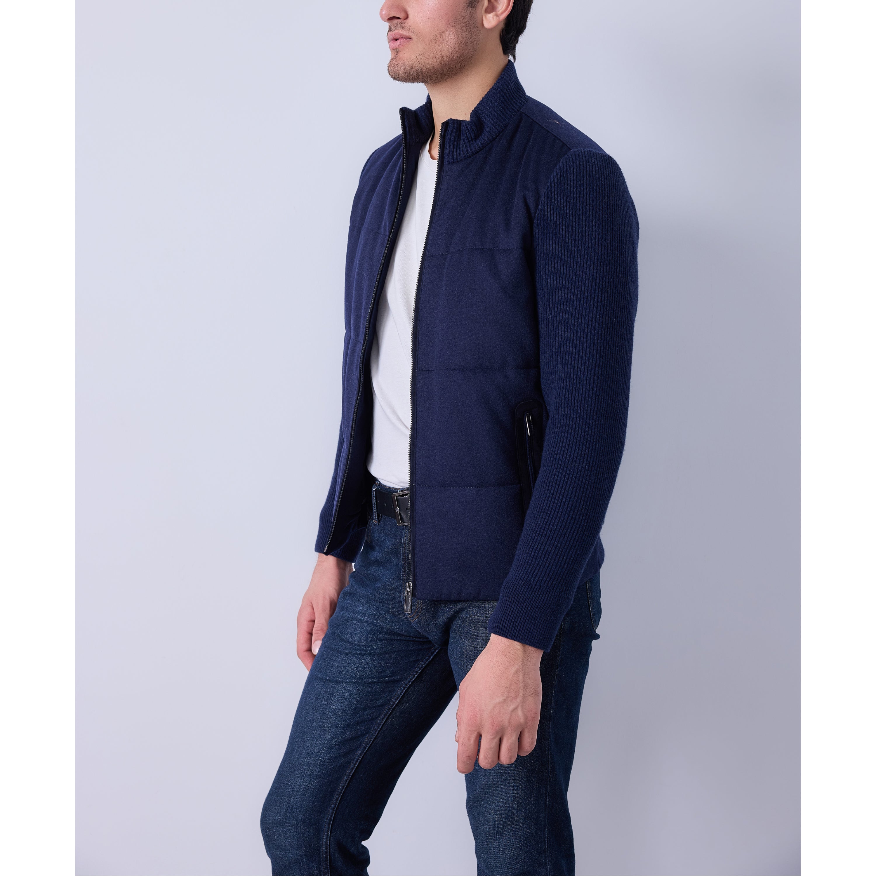 Knit-Sleeve Quilted Vest Jacket