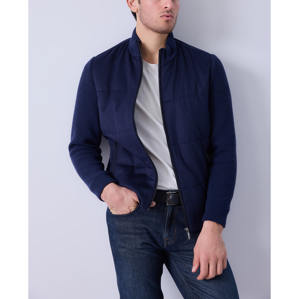 Knit-Sleeve Quilted Vest Jacket