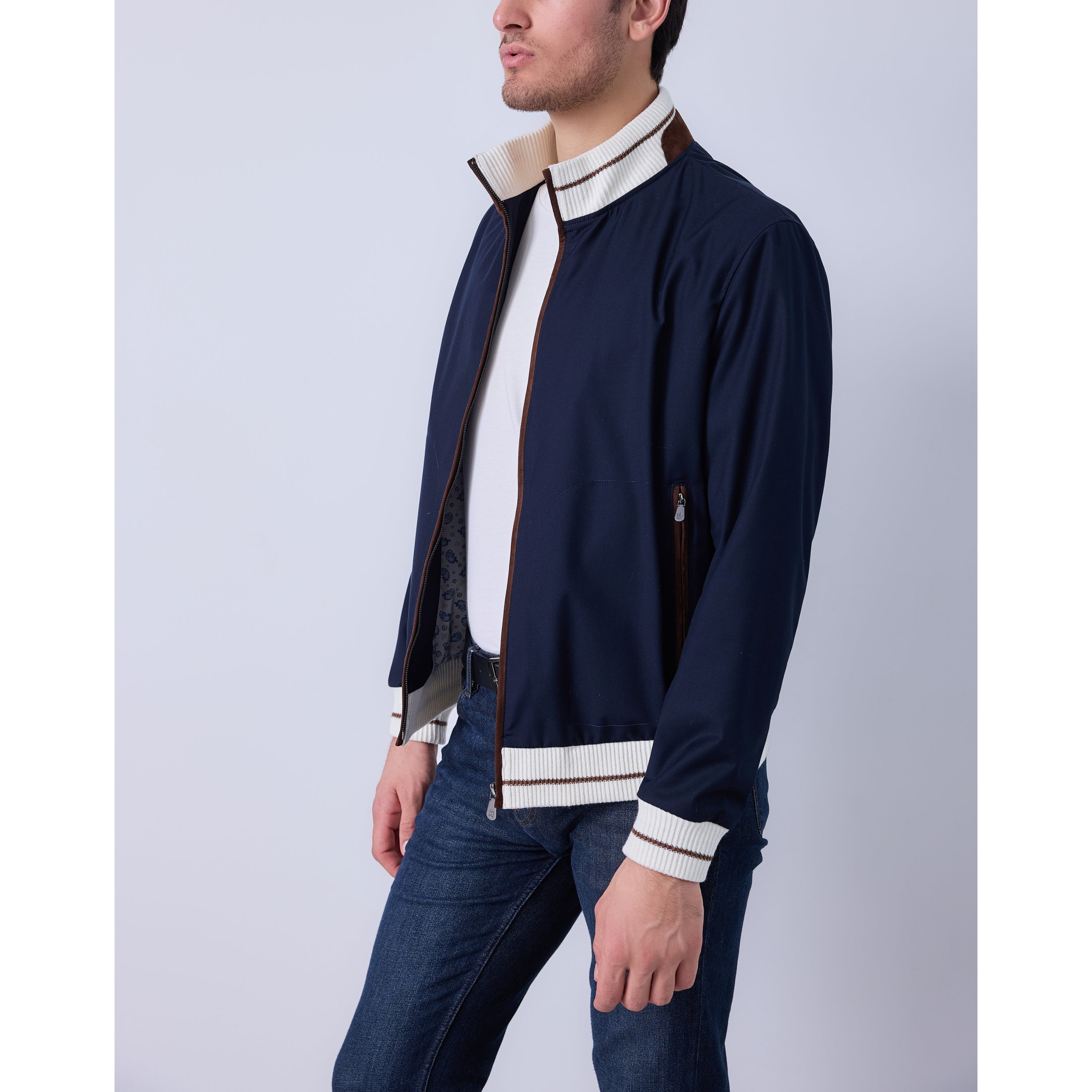 Contrast-Trim Ribbed Bomber