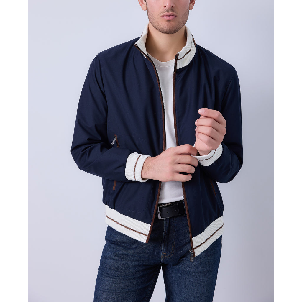 Contrast-Trim Ribbed Bomber