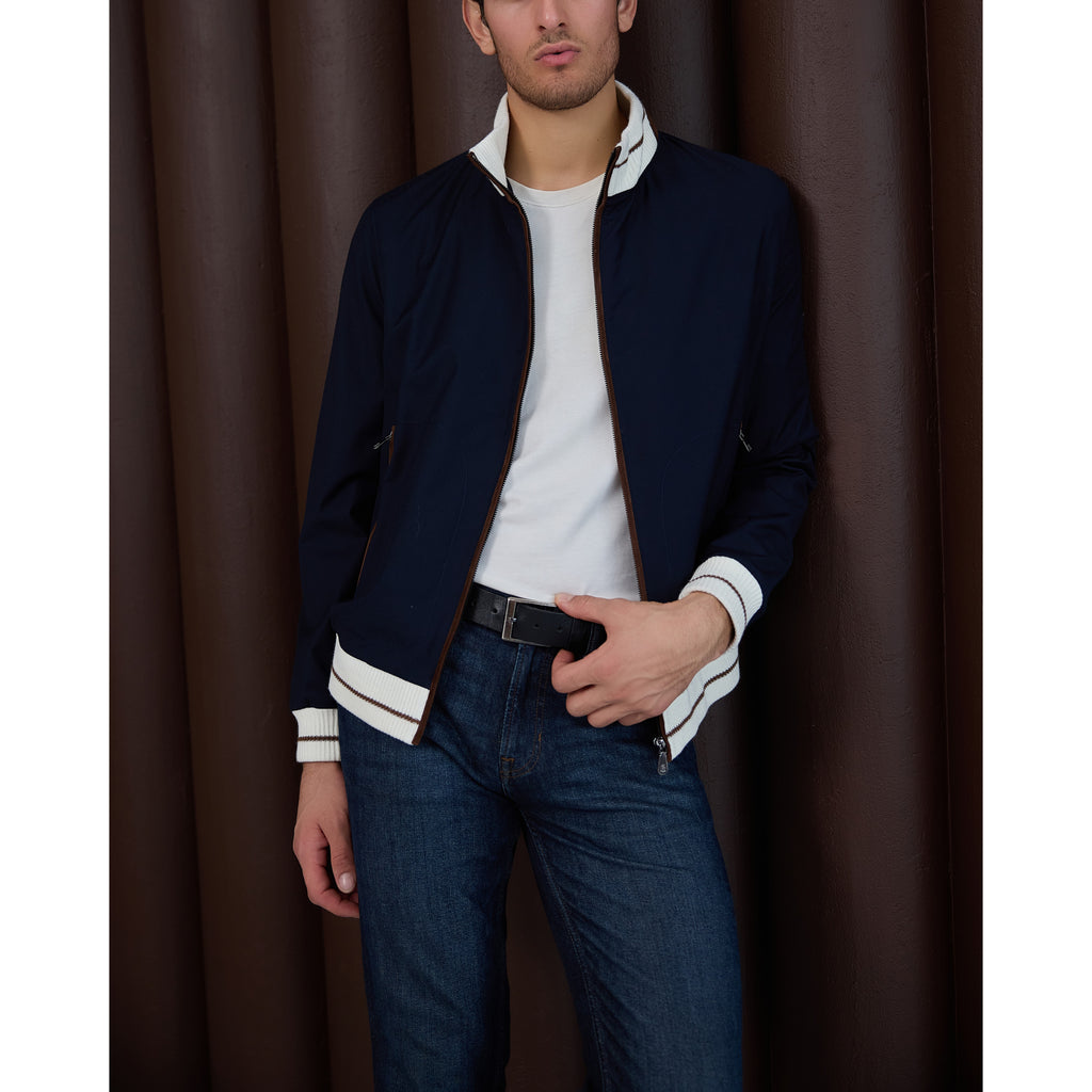 Contrast-Trim Ribbed Bomber