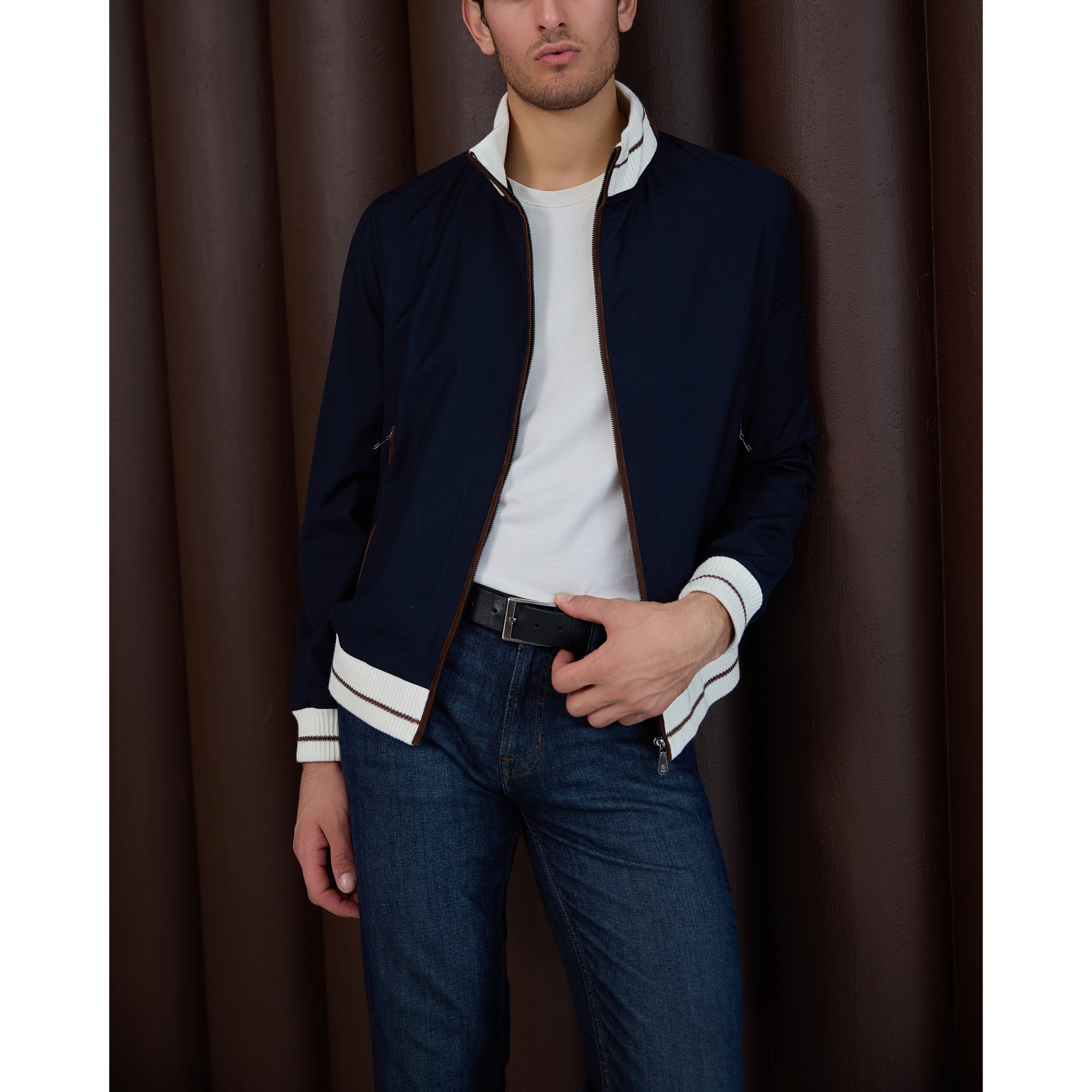 Contrast-Trim Ribbed Bomber