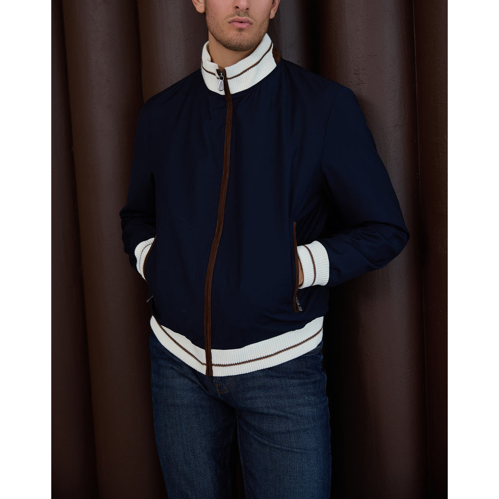Contrast-Trim Ribbed Bomber