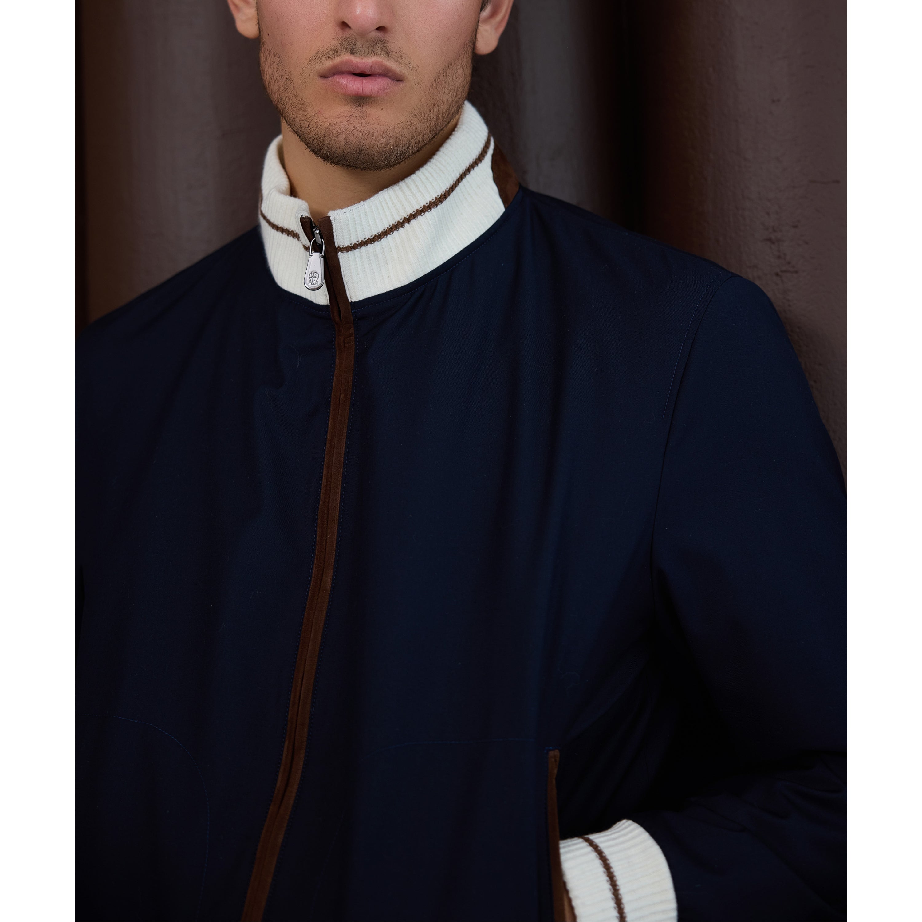 Contrast-Trim Ribbed Bomber