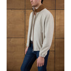 Suede-Collar Knit Bomber Jacket