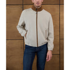 Suede-Collar Knit Bomber Jacket