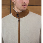 Suede-Collar Knit Bomber Jacket