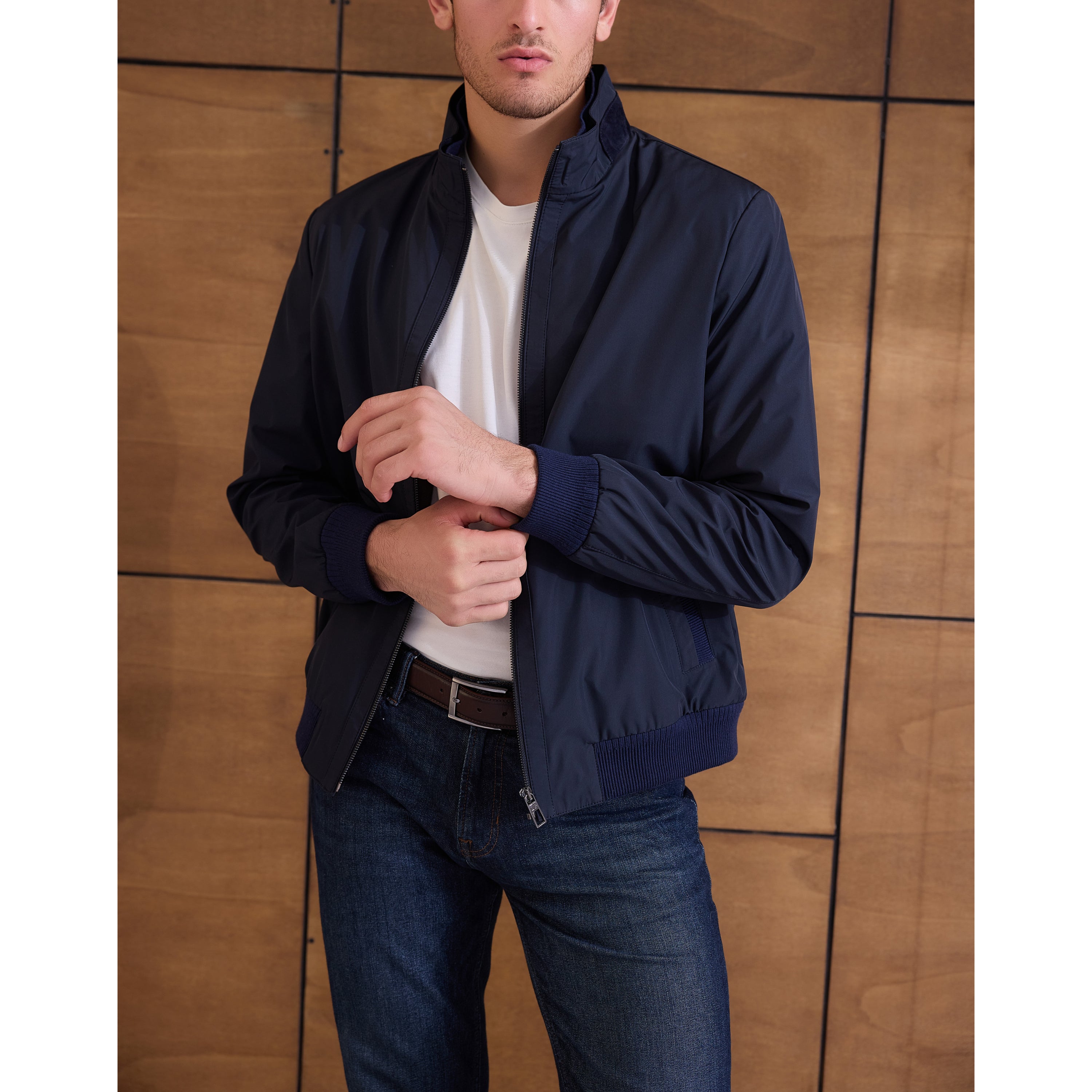 Ribbed-Hem Harrington Jacket
