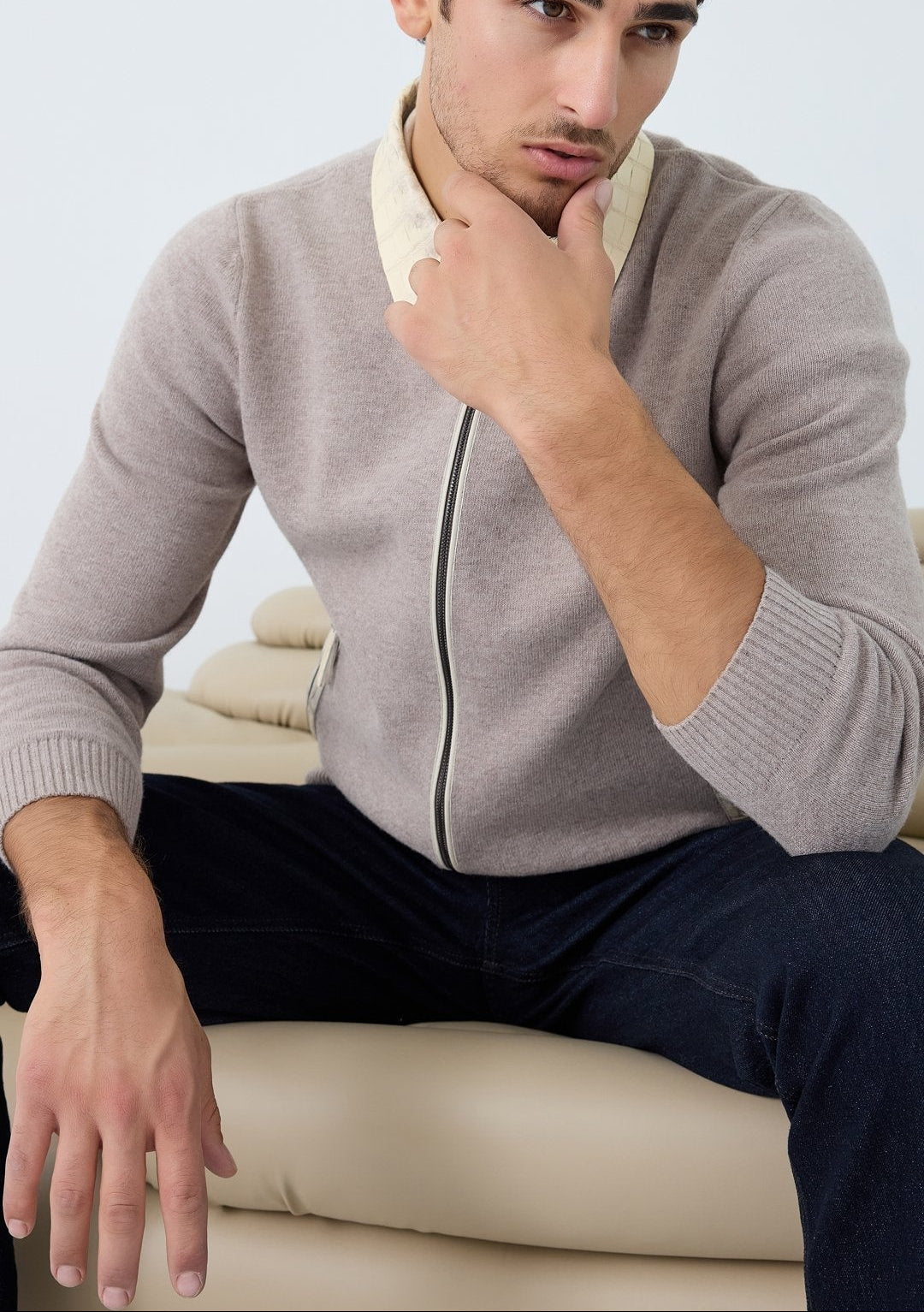 Croc-Collar Knit Jacket