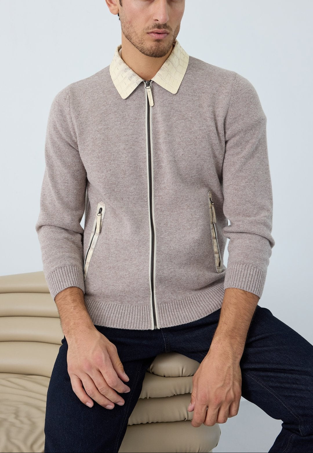 Croc-Collar Knit Jacket