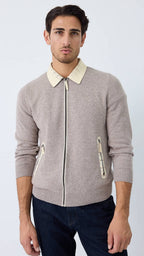 Croc-Collar Knit Jacket