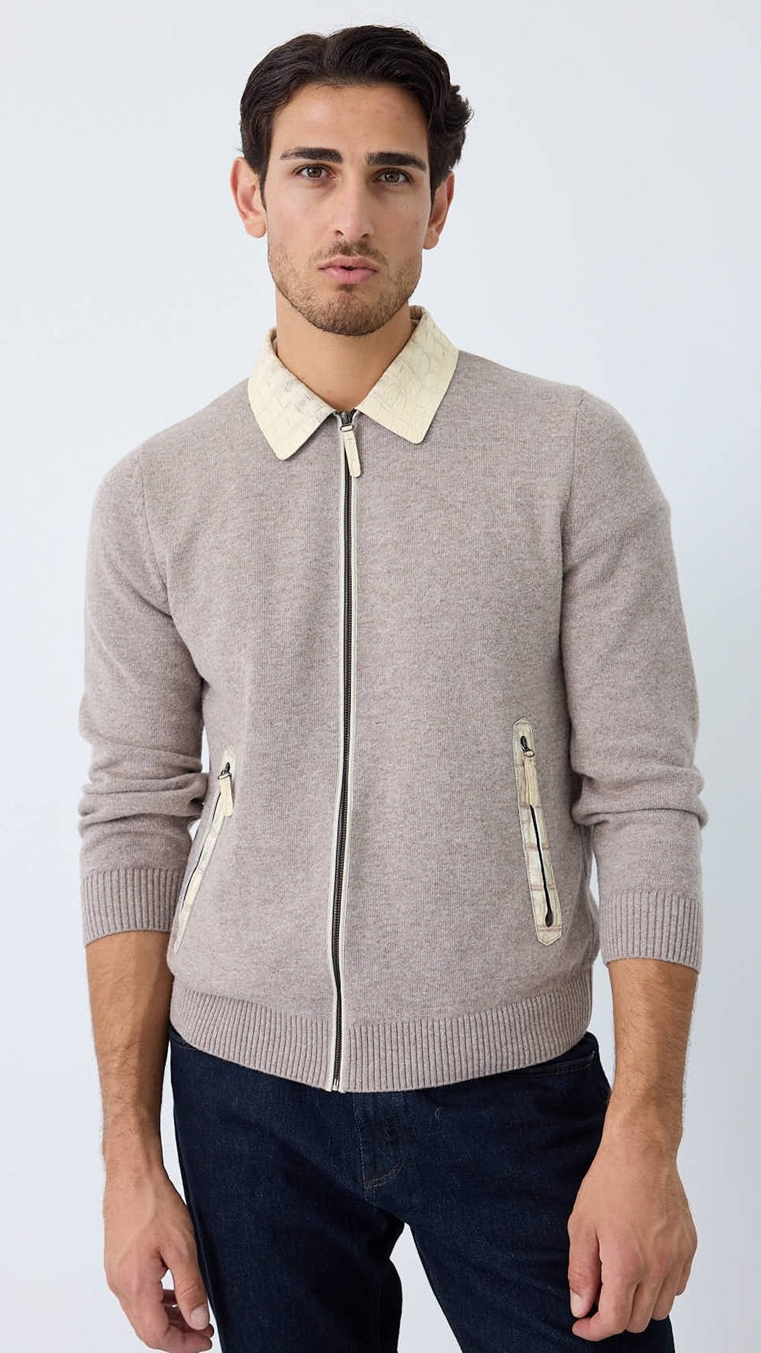 Croc-Collar Knit Jacket