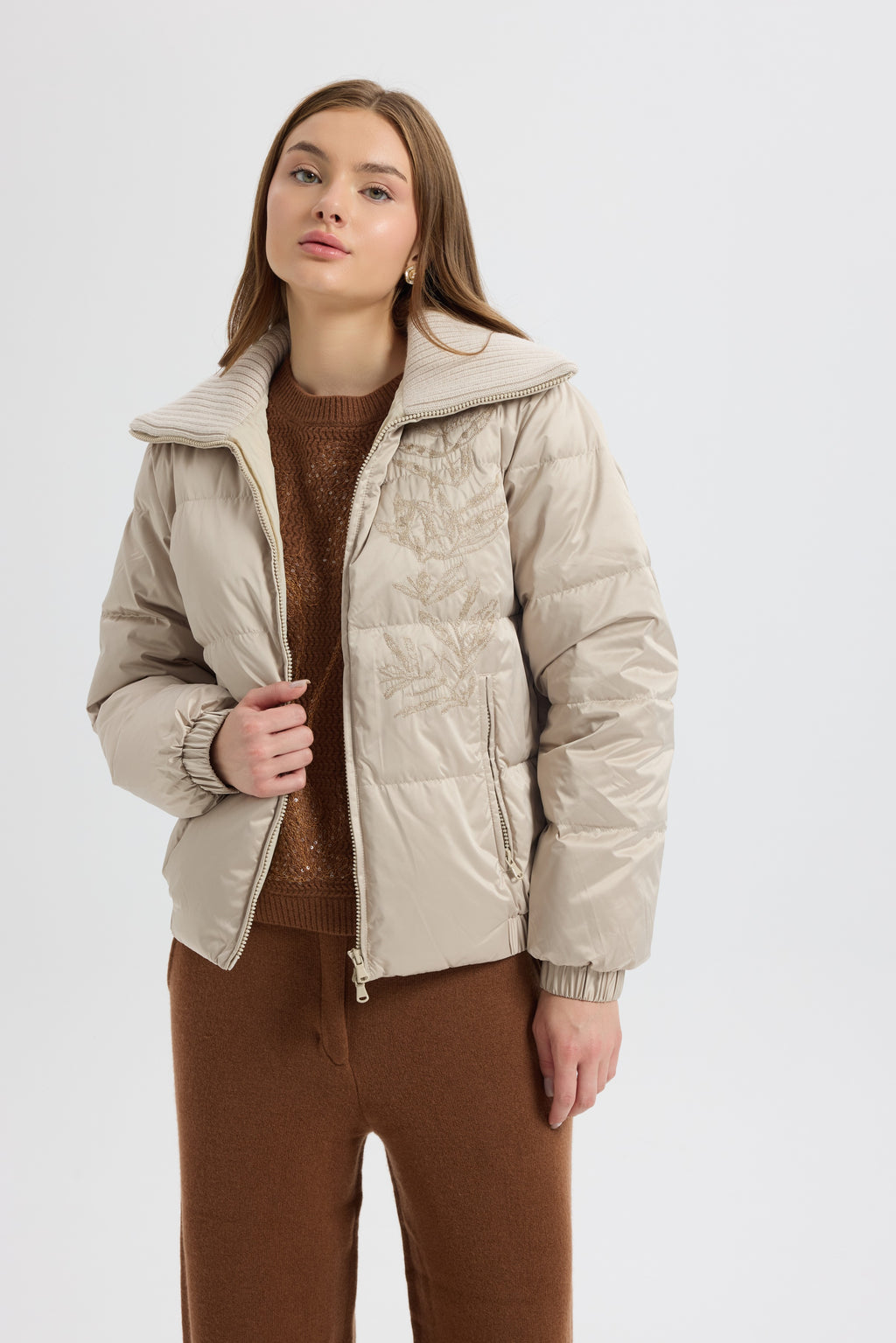 Champagne Quilted Puffer Jacket