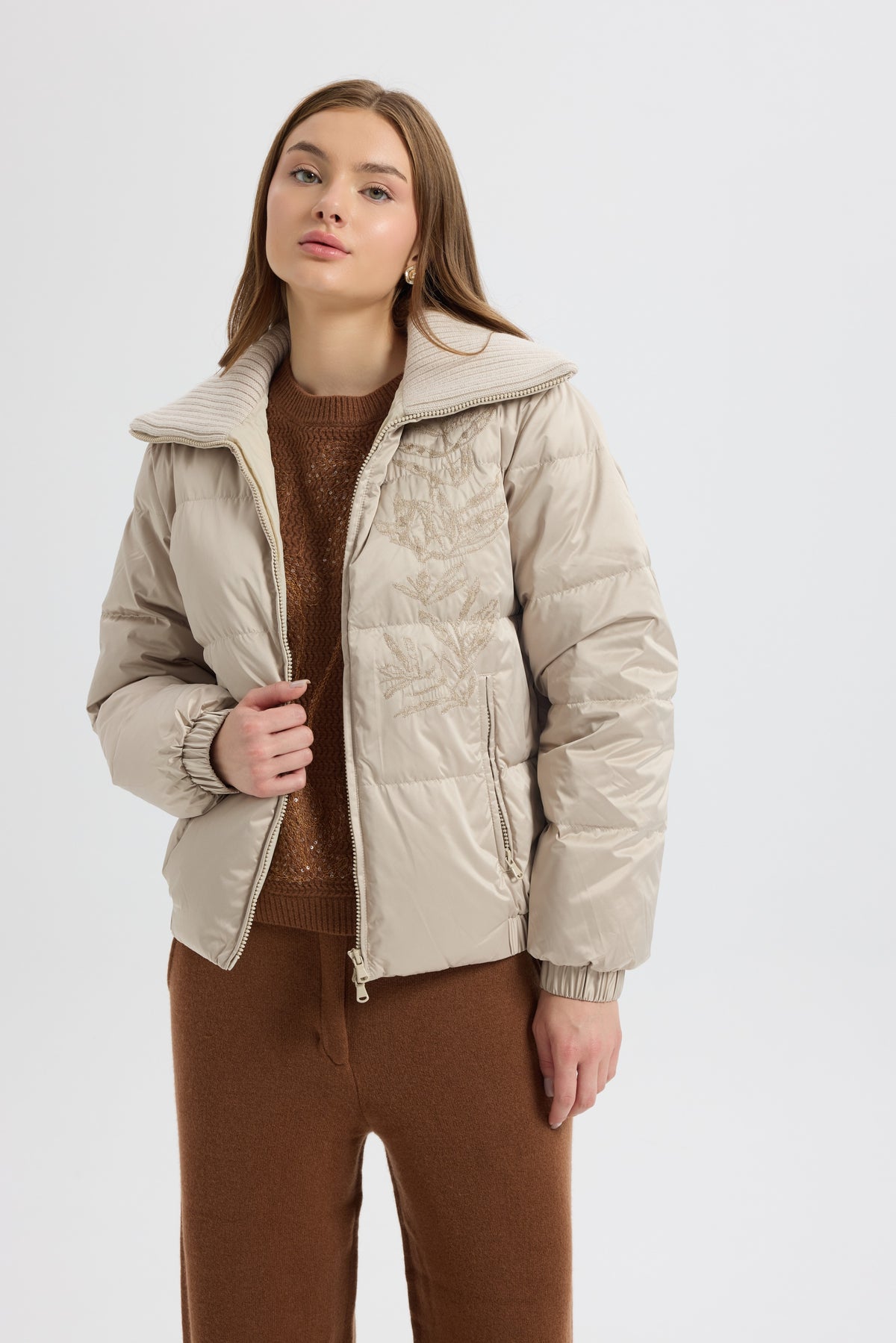 Champagne Quilted Puffer Jacket